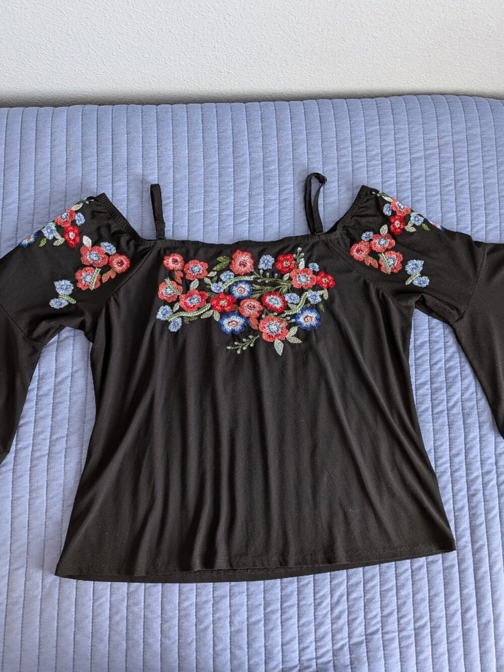 Black Cold Shoulder Top with Bell Sleeves